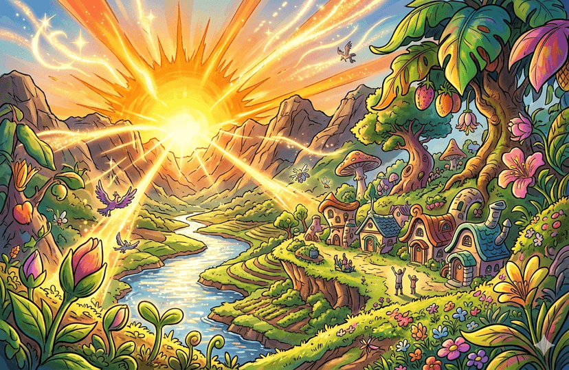 Sunrise over a valley, awakening and new life